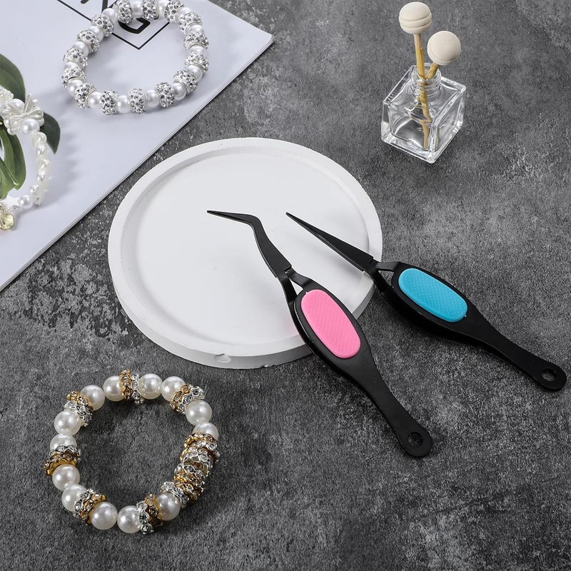 Jeffdad 2 Pcs Reverse Tweezers, Precision Craft Tweezers Crossing Lock Tweezers Fine Tip Grip Reverse Curved Bent Straight Tweezers for Crafting, Jewelry, Laboratory Work (Black, Blue, Pink) - Image 5